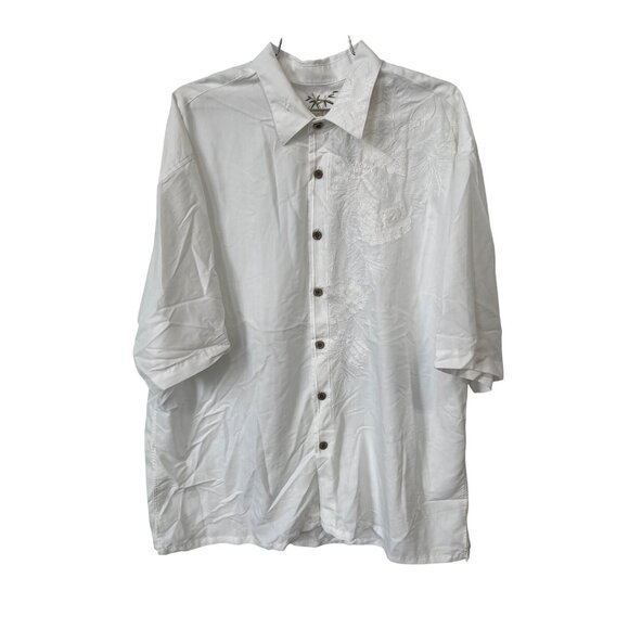Bamboo Cay Embroidered Shirt Size XL Button Up Short Sleeve White Beach Coastal - Picture 1 of 8